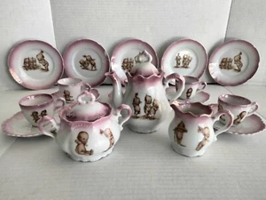 Antique 18pc Rose O'Neill Germany Kewpie Pink Luster Partial Tea Set "chips" - Picture 1 of 23