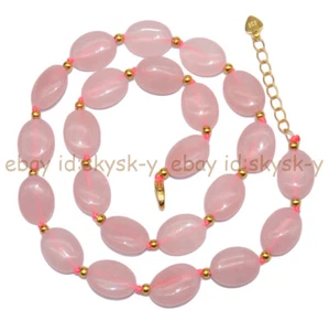 Collar de cuentas gemas ovaladas planas de cuarzo rosa natural de 12x16 mm 14-48 pulgadas - Imagen 1 de 17