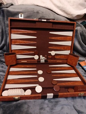 Vintage Tournament Backgammon Set Complete 18"×22"  " 1  1/4 Chips 1/2" Dice VG - Image 1 of 4