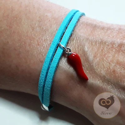 Bracciale del NAPOLI calcio Azzurro con corno CORNETTO Rosso Portafortuna uomo - Immagine 1 di 2