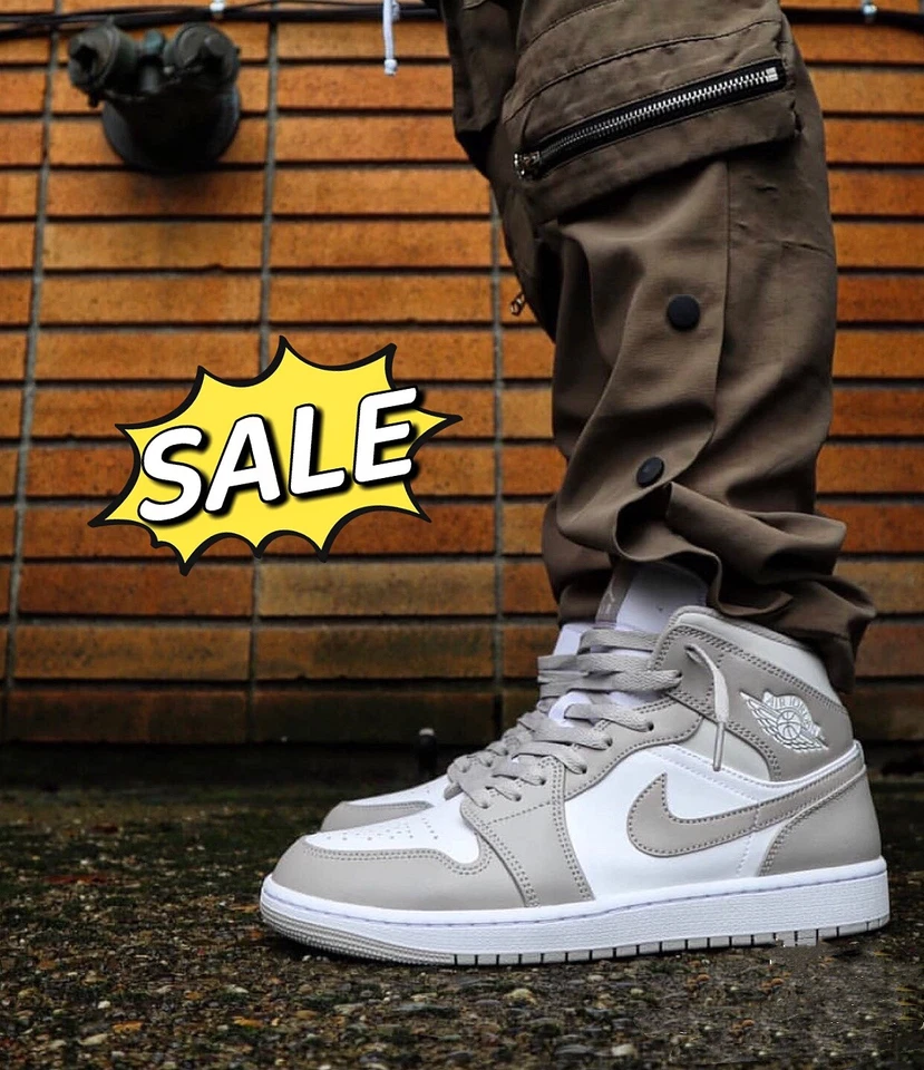 🔥Nike Air Jordan 1 Mid 'Lino' Gris Universitario 554724-082 Talla 8-10 Foto 1 de 4