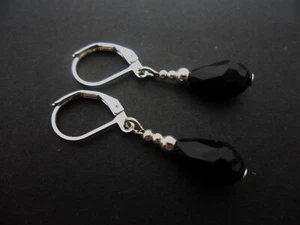 A PAIR DANGLY CRYSTAL TEARDROP LEVERBACK HOOK EARRINGS. CHOICE OF COLOURS. NEW. - Picture 1 of 26