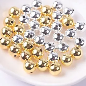Round 3mm 4mm 6mm 8mm Hollow Copper Metal Gold/Silver Plated Loose Beads Lot - Picture 1 of 14