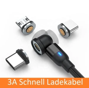 Câble de charge rapide 3A aimant 3 en 1 pour téléphone portable micro USB C type C câble de données iPhone - Photo 1/22