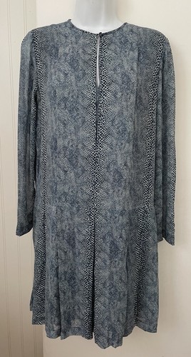 Abito a tubino blu Tory Burch taglia 6 stampa serpente foderato in seta plissettato *difetto