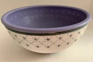 Vtg. Patterned Stoneware Or Ceramic Purple & Cream Color Round Fruit Bowl-9 1/4” - Picture 1 of 9