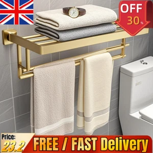 Towel Rail Holder Stainless Steel Single Double Wall Mounted Bathroom Rack Shelf - Picture 1 of 8