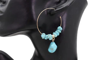 Damen Gold Metall Creolen Set Freizeit Tag Kleidung Schmuck Türkis Blau Perlen - Bild 1 von 12