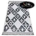 Modern Designer Rug Maroc With Fringes, Diamonds, Shaggy, Maroccan Black / White