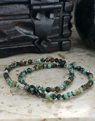 Perlenarmband aus afrikanischen Türkis facettiert Positive Energie Steine 4mm - Bild 1 von 4