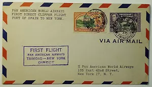 1946 Trinidad PanAm Airline First Flight Port of Spain to New York Airmail Cover - Picture 1 of 2