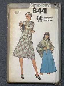 UNCUT Vintage 1977 Simplicity 8441 Sz 10 70s Style 3 Piece Skirt Suit & Shawl - Picture 1 of 8