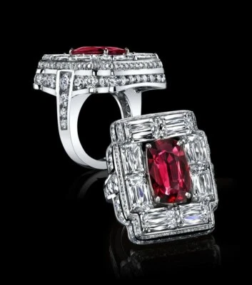 Vivid Red Cushion 4.21CT Ruby With Multi Shape 19.51CT Cubic Zirconia Women Ring - Image 1 of 2