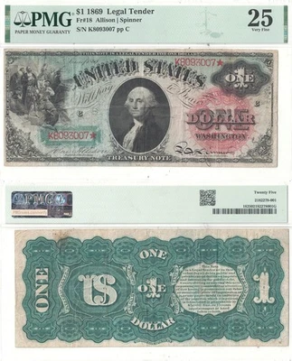 Billete de curso legal de $1 de 1869 Fr-18 PMG VF-25 Foto 1 de 3