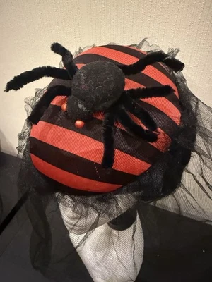 Halloween Hat Costume Spider Red And Black  Stripes With Black Netting And Large - Image 1 of 4