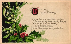Vintage Christmas Postcard Holly Mistletoe by Gibson Art Co Holiday - Picture 1 of 2
