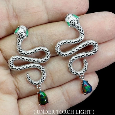 Pendientes de plata de ley 925 pera ópalo negro 7x5 mm piedras preciosas joyería cobra Foto 1 de 4