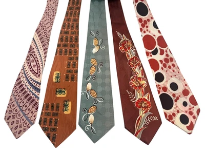 Lote de 5 corbatas vintage para hombre de la década de 1940 | Corbatas novedosas Swing Era Silk Rayon MCM Foto 1 de 4