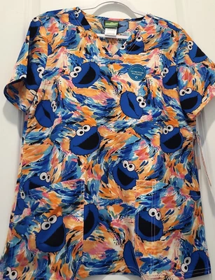 Cherokee - Cookie Monster  - Scrubs Tooniforms-  V Neck Top -  Size M - NWT - Image 1 of 2