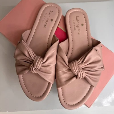 Sandalia Kate Spade Mujer 5.5 Cuero Marcella Pajarita Plana Resort Fiesta Núcleo Ni Foto 1 de 4