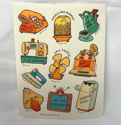 Vintage Stickers Hallmark home Appliances Fun Puns Sticker Sheet 80s - Image 1 of 3