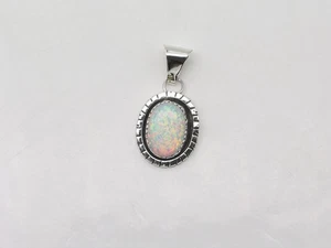 Navajo Raymond Yazzie Sterling Silver Handmade Pendant with Cultured Opal - Picture 1 of 7