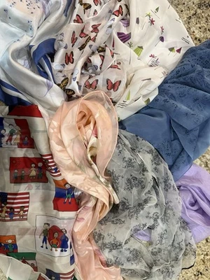 Assorted Patterned Lot Of 8 Scarves ( 5 Silk) Assorted Colors( R.Lauren, ECHO) - Image 1 of 4