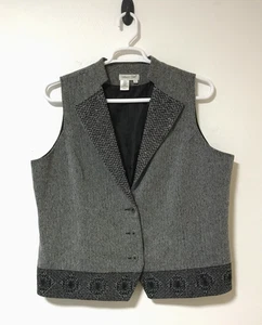 Chaleco Coldwater Creek Talla 1X Negro Espiga Abotonada Solapas con Cuentas - Imagen 1 de 11