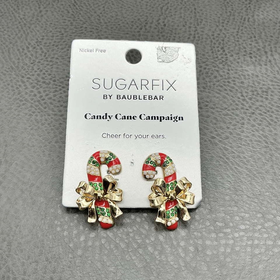 Pendientes Sugarfix by BaubleBar Bastón de Caramelo Sin Níquel Navidad Tono Dorado Tachuelas Foto 1 de 4