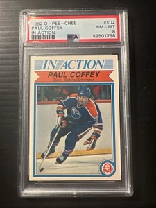 1982-83 O-PEE-CHEE #102 PAUL COFFEY IN ACTION EDMONTON OILERS HOF PSA 8 OPC ๐๐ฅ - Picture 1 of 2