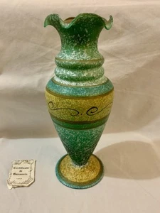 Handcrafted MB Arte Murano Glass Vase Italy 21cm Tall Green Gold Vintage Look - Picture 1 of 12