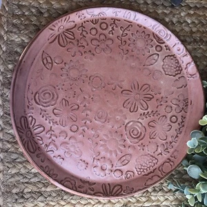 Studio Art Pottery Stoneware Floral Impressed/Raised Design Plate 10.5" Signed - Picture 1 of 9