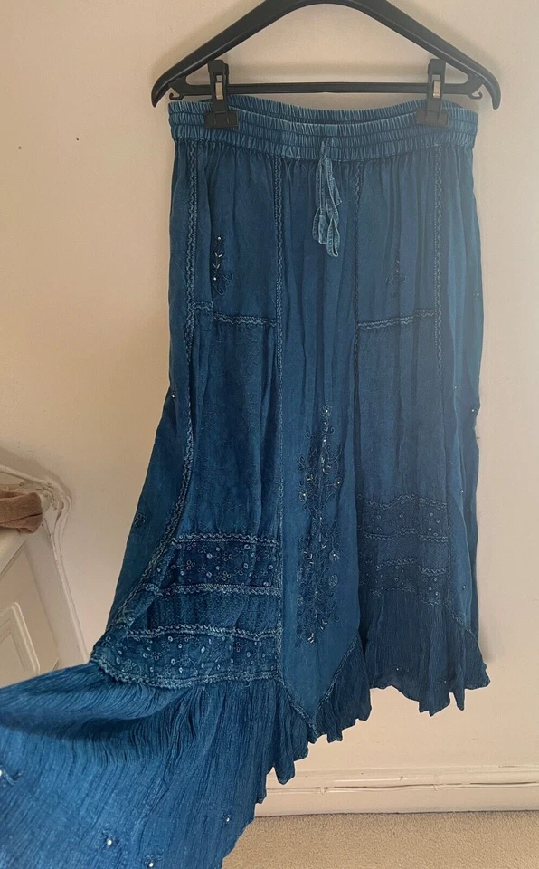 Saia maxi jeans azul vintage romana original Reino Unido 12 - Imagem 1 de 4