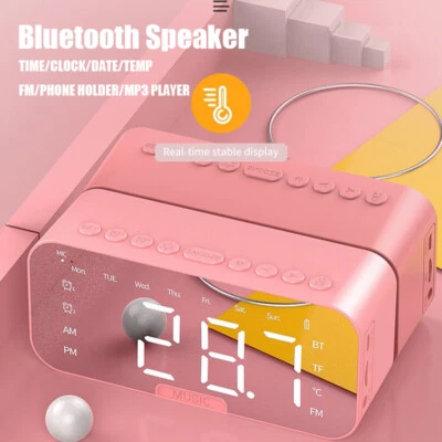 Bluetooth Speaker Wireless Stereo Bass TF/FM Radio Alarm Clock LED Mirror Screen
