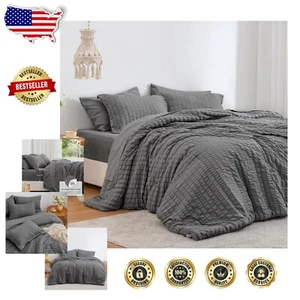 Elegant 7-Piece California King Bedding Set - Soft Seersucker Comforter & Sheets - Picture 1 of 9