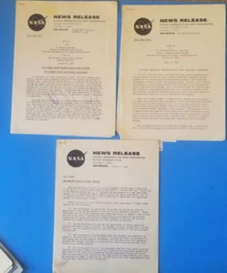 Lot of (3) NASA NEWS RELEASE 1962 Houston, Tx - Picture 1 of 1