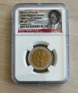 2017 South Africa 5 Rand Oliver Reginald Tambo Commemorative Coin MS67 NGC - Picture 1 of 2