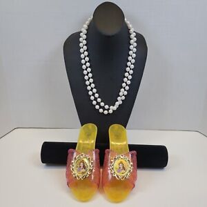 Disney Princess Belle Girls Dress Up Shoes Beauty & the Beast W/ Necklace 