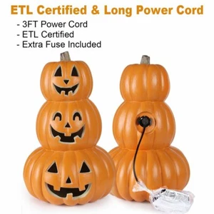14" Halloween Jack O Lantern 3 Tiers Prelit Pumpkin Light Indoor Outdoor Decor - Picture 1 of 8