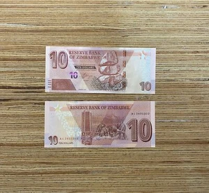 Billete de 10 dólares de Zimbabue 2021, diseño nuevo, P-nuevo, sin circular, prefijo AL - Imagen 1 de 1