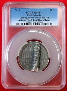 2022 Cook Is. TOWER OF PISA PCGS MS70 5 oz. & 2024 Eiffel Tower PCGS SP70 5 oz. - Picture 1 of 9