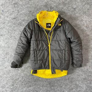 North Face Boys Large 14-16 Double Layer Coat Gray Yellow Insulated Hooded