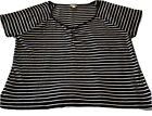 a.n.a Woman’s T Shirt 3X Plus Black White Stripes Cotton Stretch Short Sleeves