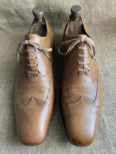 Scarpe Oxford Gucci da uomo in pelle marrone a coda di rondine taglia UK 9 US 10 D