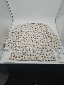 samantha mara Christmas themed scrubs Unforim Brown Trees White   Small  New - Picture 1 of 7