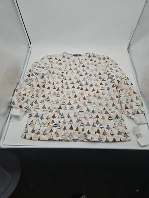 samantha mara Christmas themed scrubs Unforim Brown Trees White   Small  New - Image 1 of 4