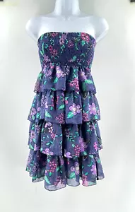 American Eagle Outfitters Blue Floral Strapless Tiered Ruffle Dress Size S - Picture 1 of 13
