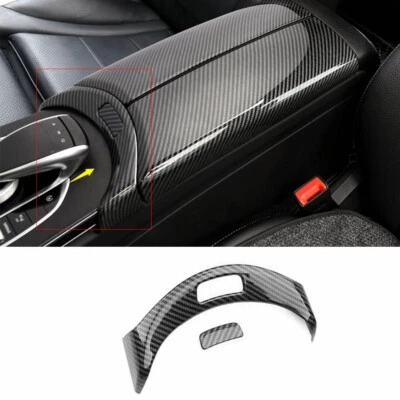 For Benz C-Class 2015-2021 Carbon Fiber Armrest Box Cover Trim Decor Cover Trim - Image 1 of 4