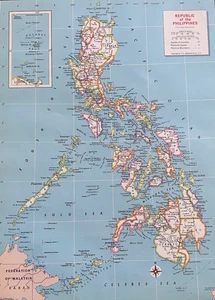 Mapa a color vintage de la República de Filipinas 9x12 1967 Hammond World arte de pared - Imagen 1 de 6