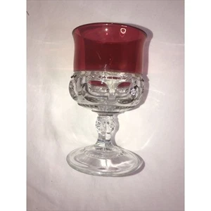 Kings Crown Thumbprint Cranberry Goblet- Used- Vintage- Set Of 1 - Picture 1 of 8